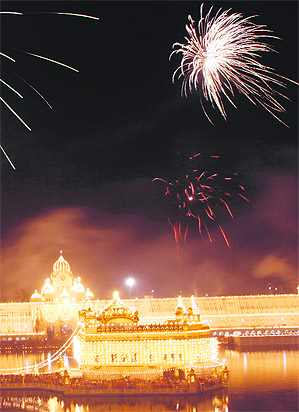 Fireworks display at the Golden Temple in Amritsar on Diwali.