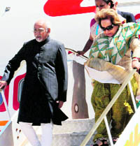 Vice-President Hamid Ansari and his wife Salma Ansari arrive at Perth International Airport on Thursday