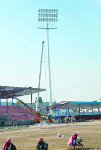 The imposing 45-metre high metal halide floodlights have changed the skyline of the city.