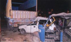 The badly mangled vehicles on Power House road in Bathinda.