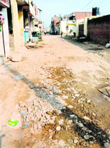 A damaged road stretch at Dadu Majra in Chandigarh