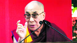 The Dalai Lama addresses students on the 76th founders day of The Doon School in Dehradun on Friday.