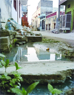 Sewage water and garbage lying open in the jaundice-hit Baba Budha Ji Nagar