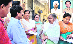 Sewage water and garbage lying open in the jaundice-hit Baba Budha Ji Nagar and health officials visit the jaundice affected area in Rama Mandi in Jalandhar on Saturday. Victims Ajit Singh and Manjinder Singh (inset). 