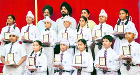 Students during the annual prize distribution function at Guru Nanak International School, Model Town, Ludhiana.