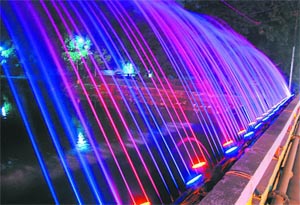 The colourful fountains on the either of the Sirhind canal near Themal Colony in Bathinda on Sunday