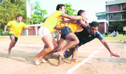Players in action during a kabaddi match in Chandigarh on Sunday.