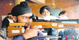 A shooter participates during Sunday shooting at Sector 25 in Chandigarh.