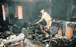 Firefighters douse flames at a beauty and wellness clinic in Sector 8, Chandigarh, on Sunday.