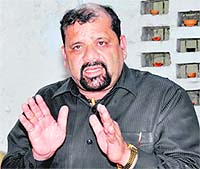 Trivender Singh Panwar, president of the UKD, addresses a press conference in Dehradun on Sunday. 
