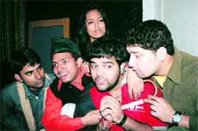 A scene from the play Diwali Beemar Kar Gayi staged at Natrang Studio Theatre in Jammu.