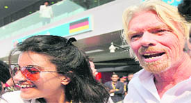 Richard Branson, president of Virgin Atlantic Airways, at the drivers parade on Sunday.