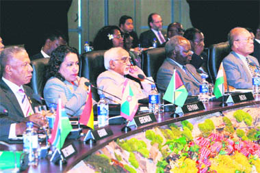 Vice-President Hamid Ansari (third from left) during the final day of the Commonwealth Heads of Government Meeting in Perth on Sunday. 