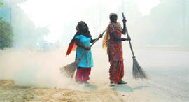 Sweepers hit the road early in the morning on Monday to clean the city a day before the arrival of the VIPs for the Kabaddi World Cup.