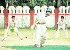 A match in the UTU Inter-college Cricket Tournament in progress in Dehradun on Monday. 