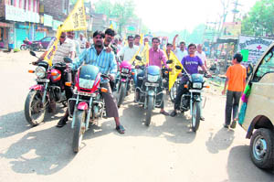 A view of Lord Vishvakarmas shobha yatra taken out at Bawal in Rewari.