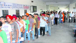 Serpentine queues outiside the office of DTO in Jalandhar. 