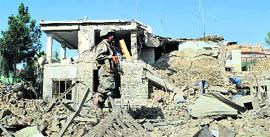 The ruins of the building used by the UNHCR that came under attack in Kandahar on Monday.