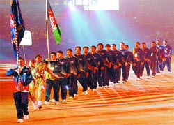 March-past underway during the inaugural ceremony of the Kabaddi World Cup in Bathinda on Tuesday evening