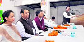 Dignitaries at a function held in connection with the birth anniversary of Kesari Chand in Dehradun on Tuesday.