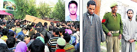 Mourning relatives carry the coffin of Pampore youth Kaleem Qadri on Tuesday. The victim was strangulated to death by his friends on the outskirts of Srinagar