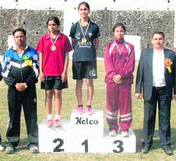 The winners of shot put at Oak Grove School in Mussoorie on Wednesday. 