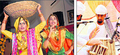 Girls perform giddha; and (right) a tabla player performs during the PTU youth festival in Ludhiana on Wednesday
