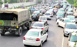 With motorists parking their vehicles on the road, traffic jams have become the order of the day in Patiala