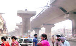 A view of the incomplete ramp on the elevated road in Amritsar