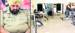 An overweight cop and the deserted police gym in Amritsar.