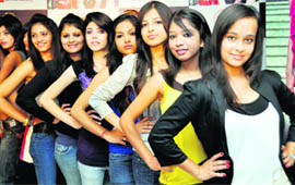 Participants of a Miss Catwalk contest held in Dehradun on Thursday. 