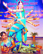 Artistes perform during a cultural programme at Rotary Public School, organised by the Nishtha Sanskritik Manch, in Gurgaon.