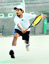 Kinshuk in action during a tennis match in Chandigarh