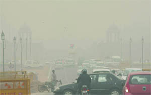 Smog envelops Rajpath, New Delhi, on Friday. 