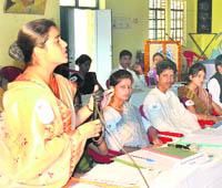 A student designated as a cabinet minister speaks during the 24th Annual Youth Parliament competition in Haridwar on Friday. 