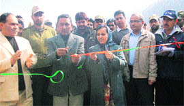 Minister for Tourism and Culture Nawang Rigzin Jora and Minister for Social Welfare Sakina Itoo inaugurate tourist facilities at Aherbal in Kulgam district.