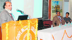 Dr RB Singh delivers a lecture during the international conference on geriatric care at Government Medical College in Amritsar
