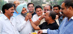 Residents of Bathinda celebrating the closure of The unit number 4 of the Guru Nanak Dev Thermal Power Plant on Saturday.