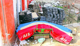 Sports equipment dumped outside the Sports Stadium in Bathinda.