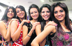 Participants of a Miss Beautiful Smile contest in Dehradun