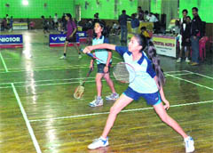 Players in action in a match in the Pt Sanat Kumar Sharma Memorial Uttarakhand Sub-junior Badminton Championship in Haridwar 