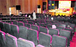 Empty chairs during the Hemant Utsav organised by Harvallabh Sangeet and Research Academy in Jalandhar on Saturday