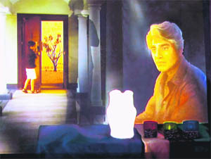 Fables From The House Of Ibaan, 2007. Video projection on oil  on canvas, 5 min 24 seconds with sound