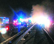 FIREBALL MISHAP: A fire caused by a massive crash on the M5 motorway near Taunton in southwest England on Friday.  AFP