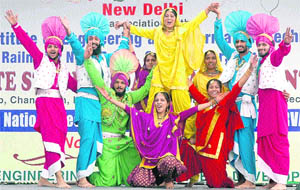 Students take part in a dance competition at the Rayat institute in Rail Majra. 