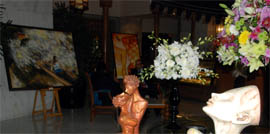 Art works of Renuka Sondhi Gulati on display at the Taj Palace in New Delhi.