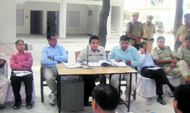 Ashwani Maingi, SDM, Bilaspur, chairs a meeting of district officials convened for the arrangements of the mela at Bilaspur on Saturday.