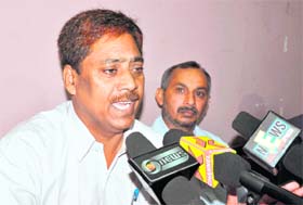 RK Kalsotra talking to the media
