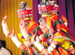 Girls participate in a folk dance competition during the second day of a youth fest in Ludhiana. 