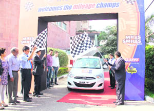 There was no revving up of engines or zooming past at blurring speeds in this car rally. In a unique rally, Miles and Smiles, organised by Hyundai those who saved maximum fuel were declared winners. Around 56 owners of the i10 car participated in the rally. The rally began with a presentation on tips to save fuel. Sanjeev Kaushal and Kuldeep Jain, who achieved the mileage of 30.23 kmpl and 32.47 kmpl, respectively, were declared the winners.